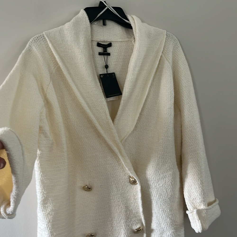 Massimo Dutti Weave Textured Wrap Cardigan With Gold Buttons Ivory Cream Sz S/M - Picture 12 of 15